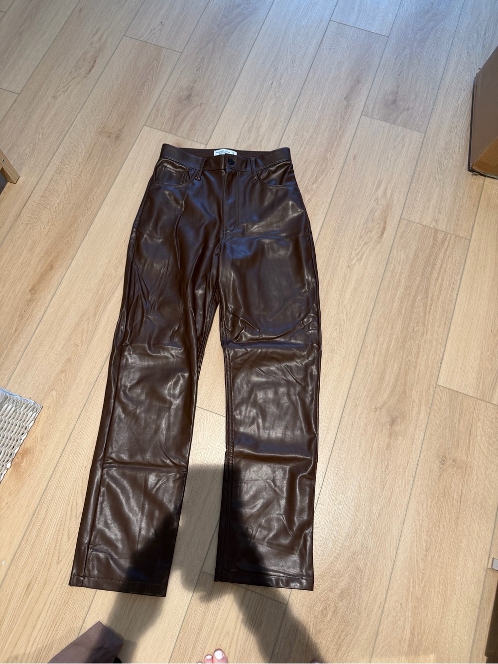 Abrecombie and fitch and Brown Faux Leather Straight-Leg Pants